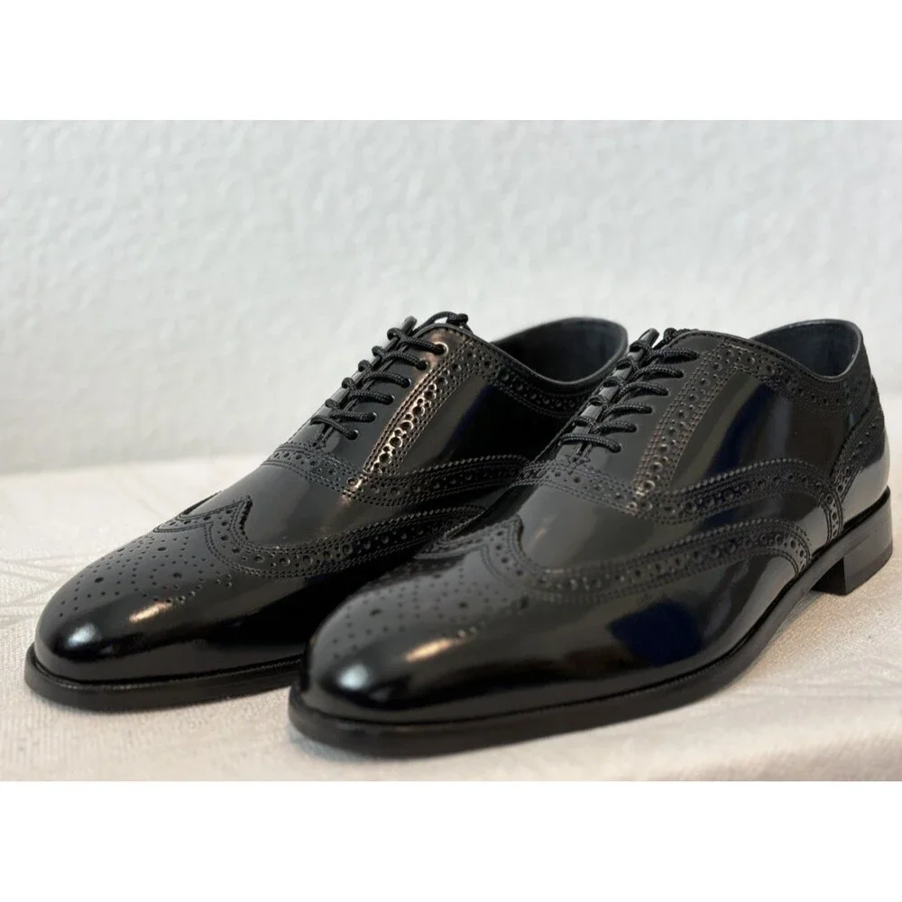 Florsheim Lexington Men's Black Wing-Tip Leather Oxford Shoes Size 9.5D